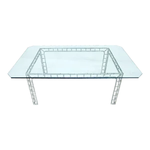 Large 7' Long 3/4" Thick Glass Top Cast Aluminum Faux Bamboo Base Dining Table