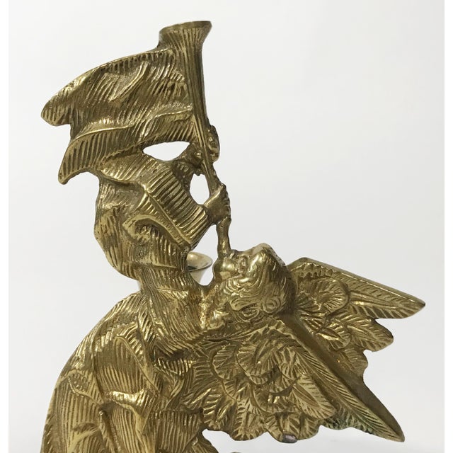 Late 20th Century Vintage Brass Angel Motif Candlestick Holder For Sale - Image 5 of 6