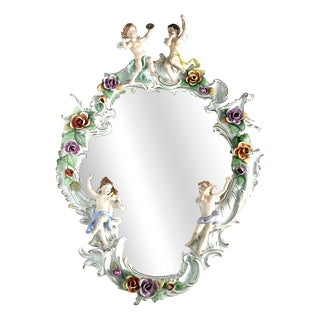 Baroque Style Putti Porcelain Mirror from PMP Plaue Schierholz, 1950s For Sale