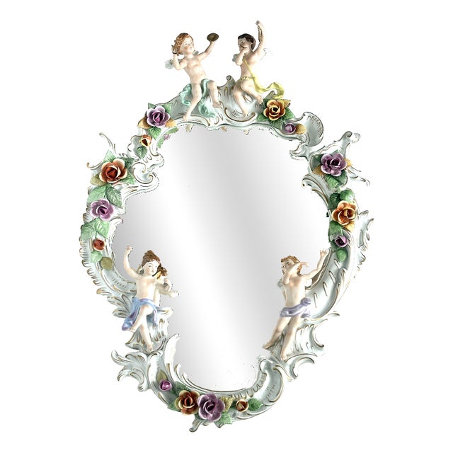 Baroque Style Putti Porcelain Mirror from PMP Plaue Schierholz, 1950s For Sale