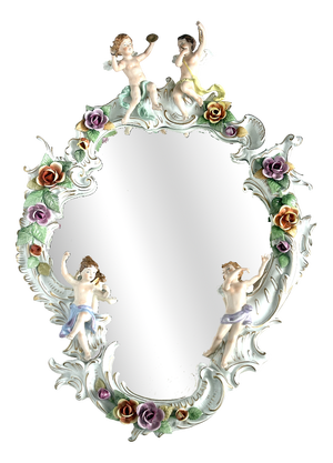 Baroque Style Putti Porcelain Mirror from PMP Plaue Schierholz, 1950s