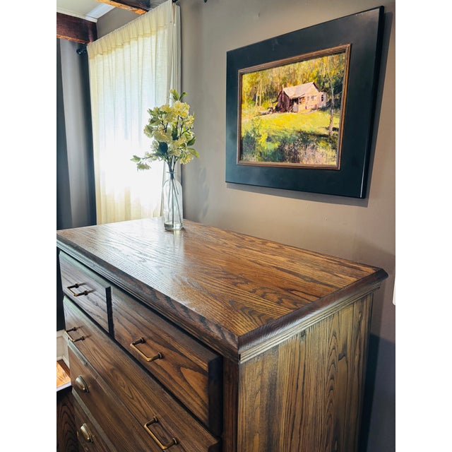 Wood Vintage Crawford Furniture Solid Oak Dresser & Night Stand, Walnut For Sale - Image 7 of 8