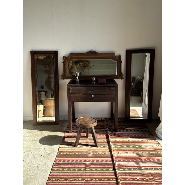 Antique Mirror in Brown Oak with Beveled Glass and Keyhole Escutcheon, 1980s For Sale - Image 11 of 16