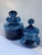 Beautiful pair of iconic petroleum blue glass lidded jars/bonbonnieres from the "Basun" series (also known as the Blue...