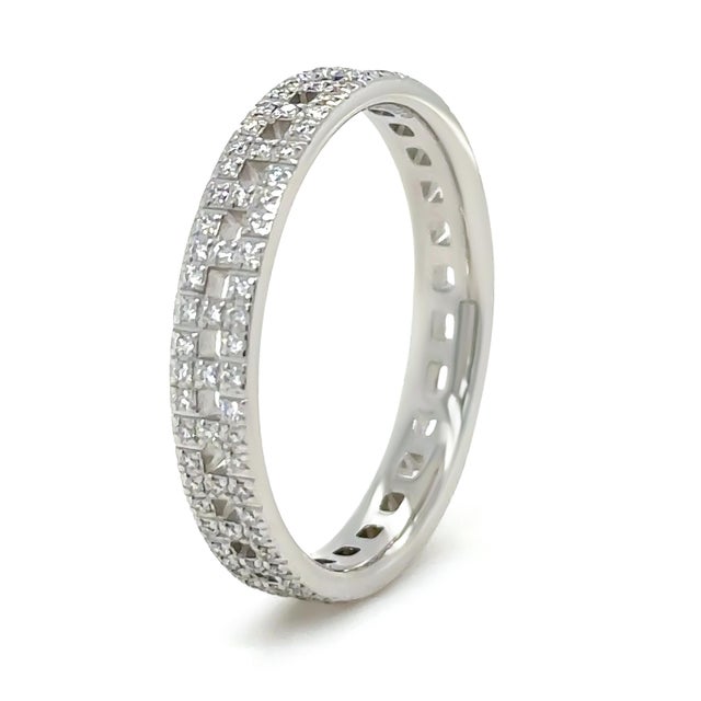 Silver Tiffany & Co. 18ct White Gold T True Narrow Pavé Diamond Ring 0.23ct 3.73g For Sale - Image 8 of 9