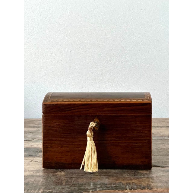 Brown Vintage Boho Marquetry Treasure Trunk Box For Sale - Image 8 of 8