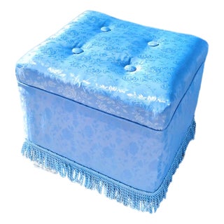 'Melissa' Victorian Inspired Blue Ottoman For Sale