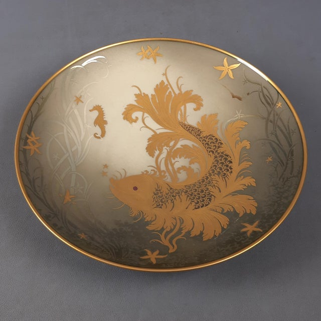 Handmade 24 Karat Gold-Plated Porcelain Goldfish Centerpiece Plate from Morbelli, 1970s For Sale - Image 9 of 9