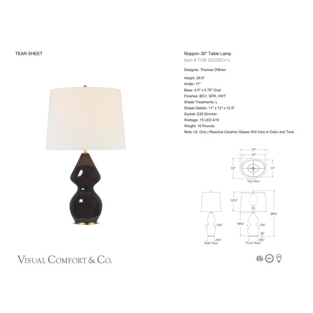Thomas O'Brien by Visual Comfort Signature Noppon 30" Table Lamp in Black Caviar with Linen Shade Designer: Thomas O'Brien...