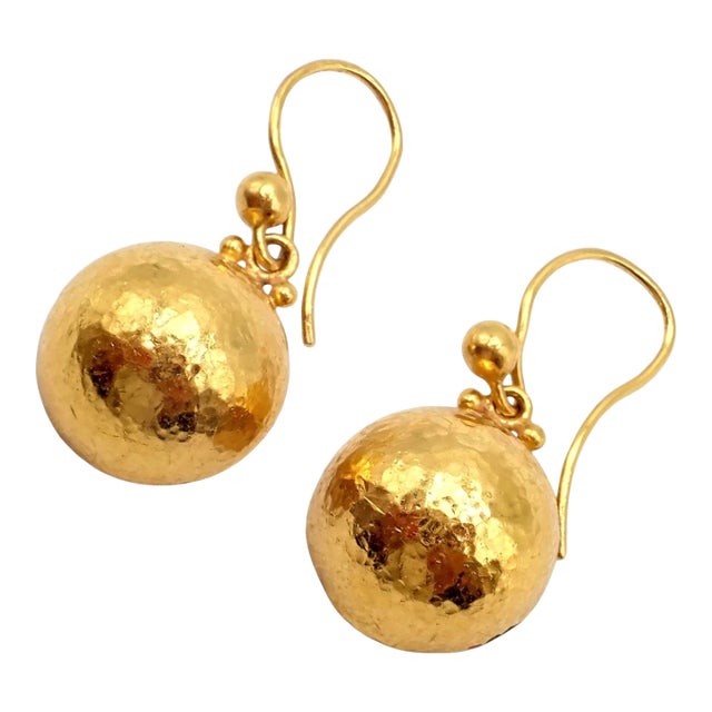 Late 20th Century Gurhan 24k Yellow Gold Hammered Ball Earrings, A Pair For Sale