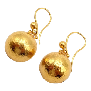 Late 20th Century Gurhan 24k Yellow Gold Hammered Ball Earrings, A Pair