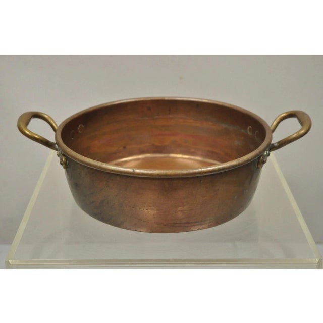 Antique French Country Hand Forged 12" Round Twin Handle Copper Cauldron Pot Pan For Sale - Image 9 of 9