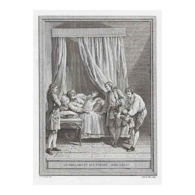 Antique Old Man and His Children Jean Baptiste Oudry Print For Sale