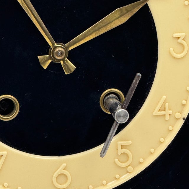 French Formica Wall Clock with Brass and Red Detail from FFR, 1950s For Sale - Image 6 of 14