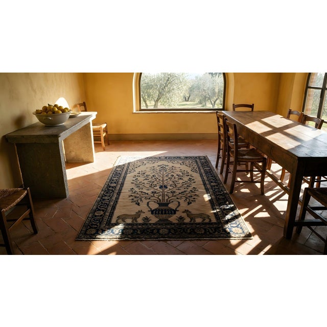 1890s Beige Tree of Life Antique Persian Sarouk Farahan Meditation Carpet 4'4'' X 6'9'' Knotted Wool Rug For Sale - Image 16 of 17
