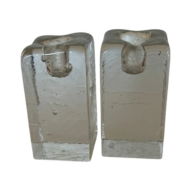 1980s 1980s Scandinavian Brutalist–Postmodern Iron & Ice Glass Candle Holders For Sale - Image 5 of 7