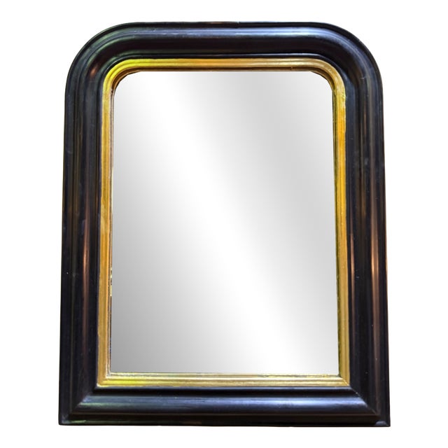 Napoleon III Blackened Lacquered Wood & Gold Leaf Trim Mirror For Sale