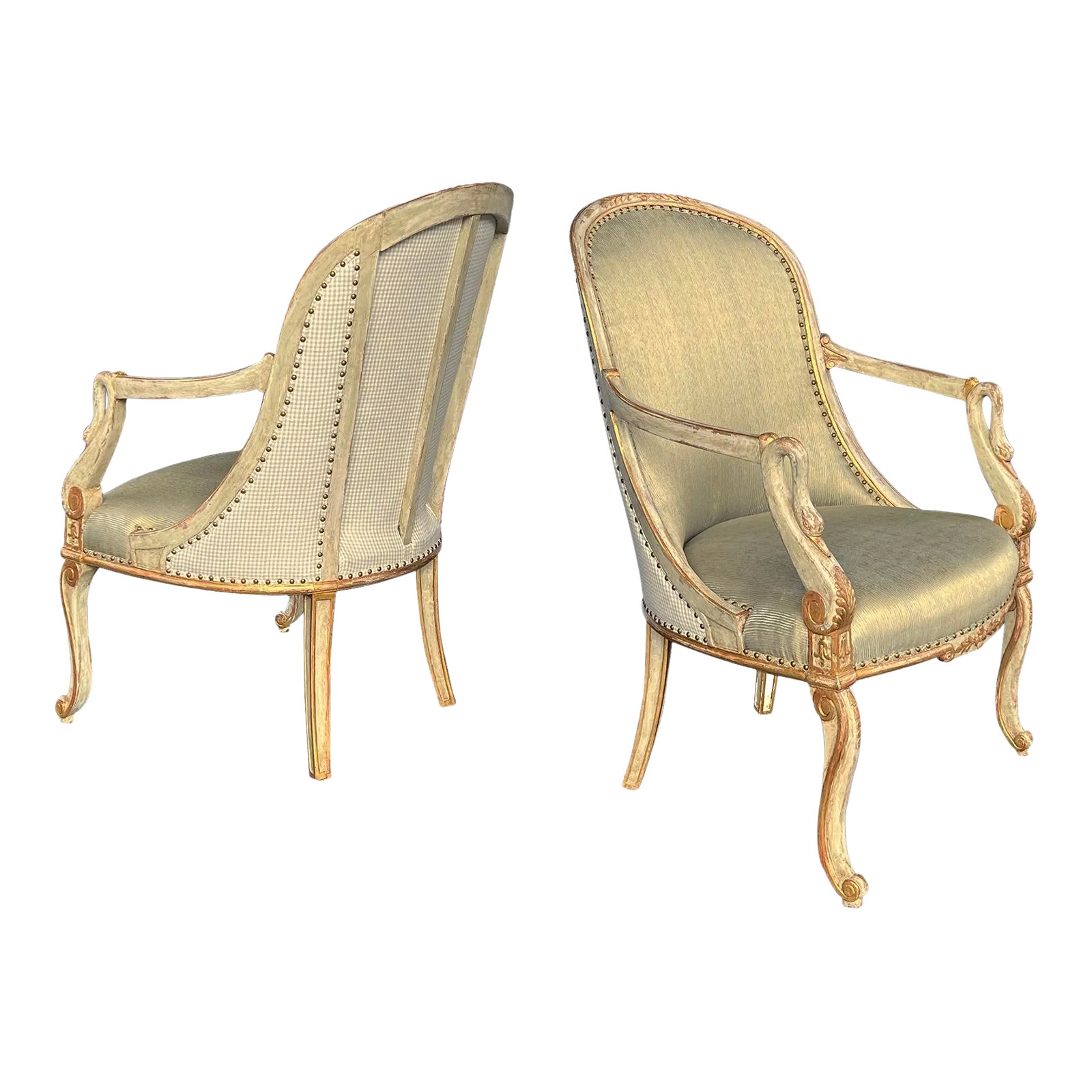 Early 19th Century Pair of Italian Empire Pale-Green Painted and Parcel ...