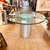 Contemporary Vintage Modernist Round Glass Dining Table With Brushed Aluminum-Look Pedestal Base For Sale - Image 3 of 12