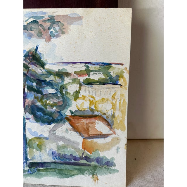 Paint 1970s Watercolor Painting of Tree and Village For Sale - Image 7 of 9