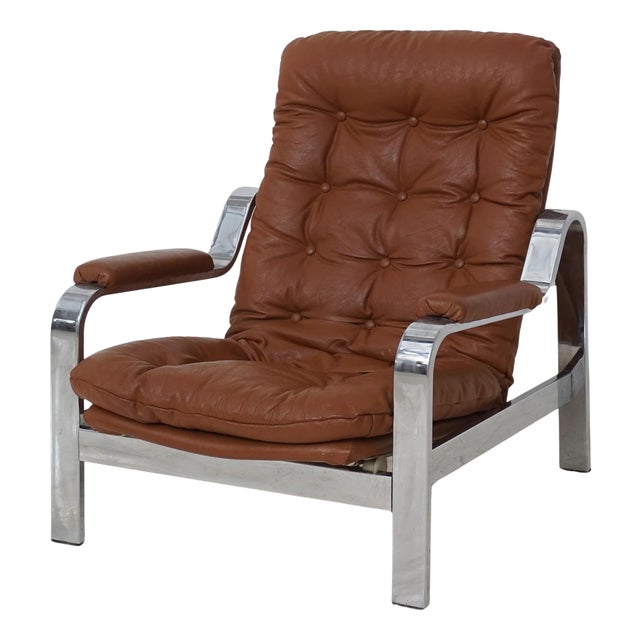 Tufted Vinyl & Chrome Recliner For Sale