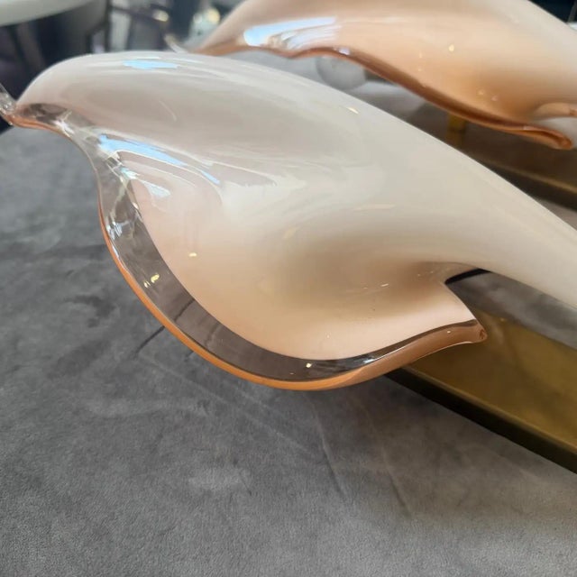 Pink Two 1970s Mid-Century Modern Pink Murano Glass Leaf Wall Sconces by Franco Luce For Sale - Image 8 of 18