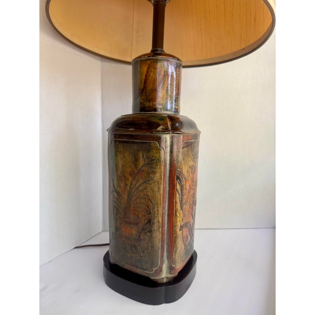 Chinoiserie Vintage Frederick Cooper Chinoiserie Tea Canister Table Lamp With Original Silk Shade For Sale - Image 3 of 12