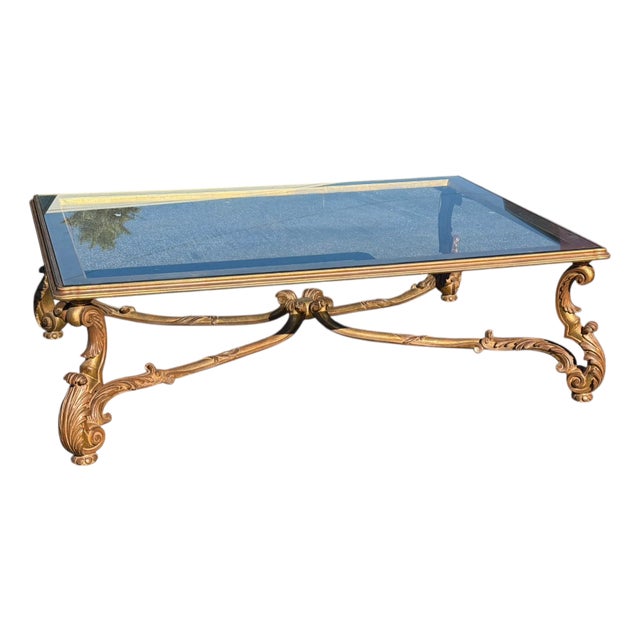 Hollywood Regency Giltwood & Glass Cocktail Table For Sale