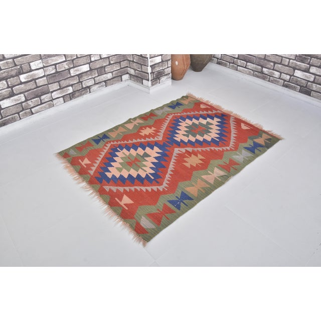 Red 1960s Ethnic Anarolian Wool KİLİM rUG For Sale - Image 8 of 10
