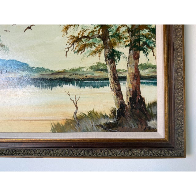 Green 1980’s Vintage Rockwell Kent Tropical Lake Landscape Oil on Board Painting, Framed For Sale - Image 8 of 12