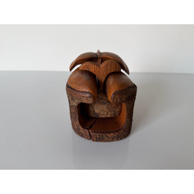 Brown 1990's Vintage Hand-Carved Wood Puzzle Box Sculpture, Signed For Sale - Image 8 of 12