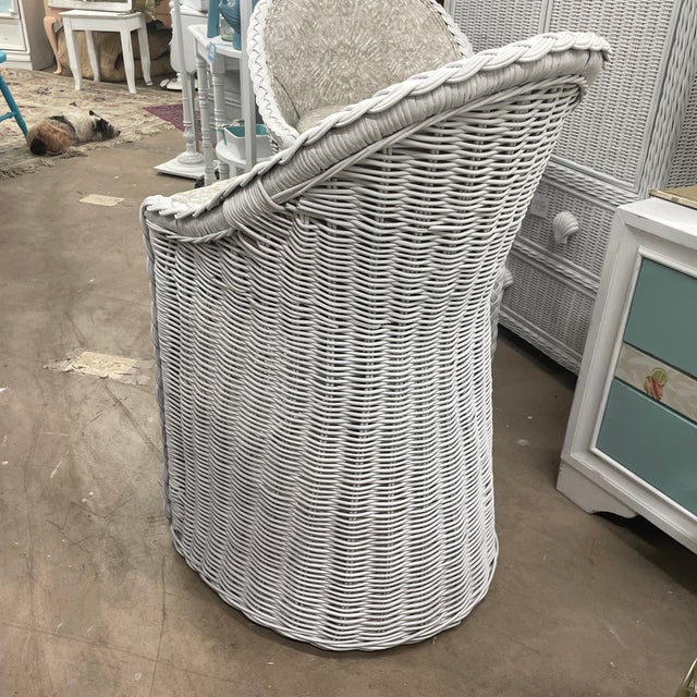 Alabaster Pair of Vintage Retro Wicker Upholstered Bar Stools For Sale - Image 8 of 10