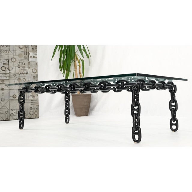 Mid 20th Century Large Oversize Fused Marine Chain Base Rectangle Coffee Table Thick Glass Top For Sale - Image 9 of 15