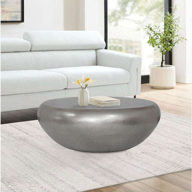 Metal Pasargad Home Helios Drumm Shape Coffee Table, Silver For Sale - Image 7 of 8