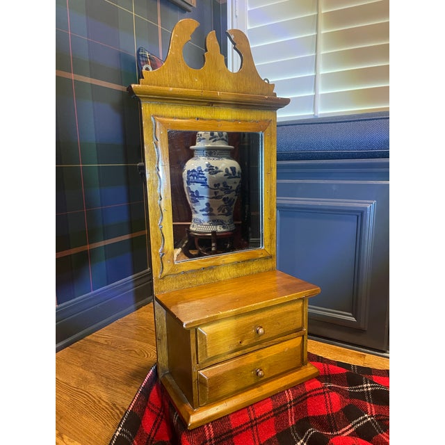 Charming Vintage Mens Two-Drawer, Mirrored Shaving Station/Jewelry Valet Can Hang or Stand For Sale - Image 9 of 10