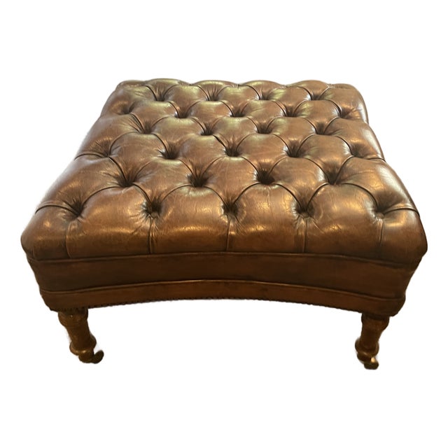Vintage Tufted Leather Ottoman or Footstool For Sale