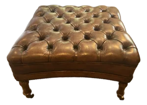 Vintage Tufted Leather Ottoman or Footstool