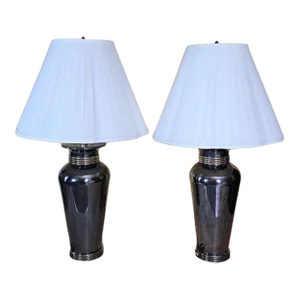 1990s Ethan Allen Hollywood Regency Cobalt Blue Ginger Jar Table Lamps, a Pair