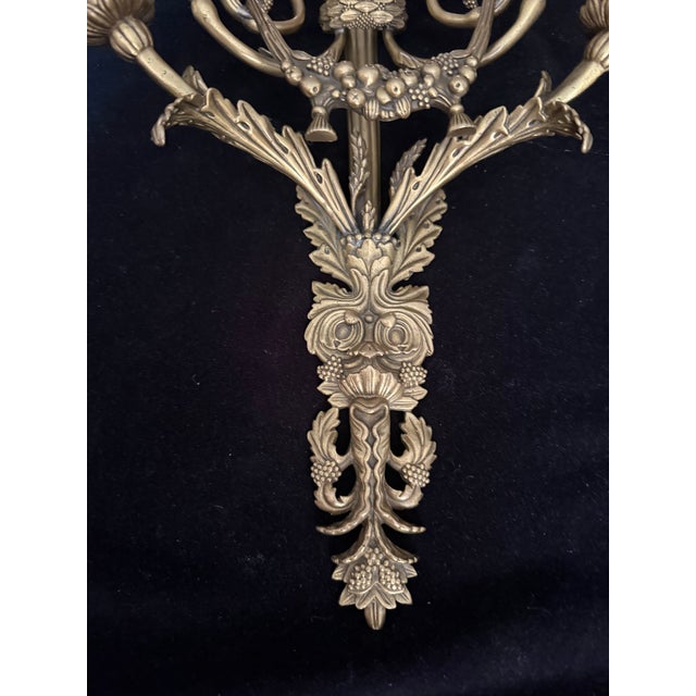 1950s Vintage Pair Decorative Crafts Inc. Neoclassical Brass Two Arm Candle Sconces. Rare For Sale - Image 5 of 10