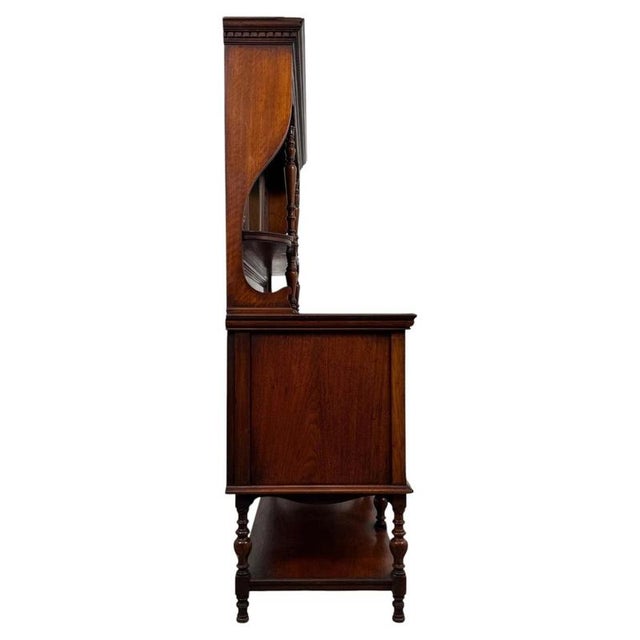 Metal Antique English Carved Walnut Mirror-Back Sideboard, 1900s For Sale - Image 7 of 13