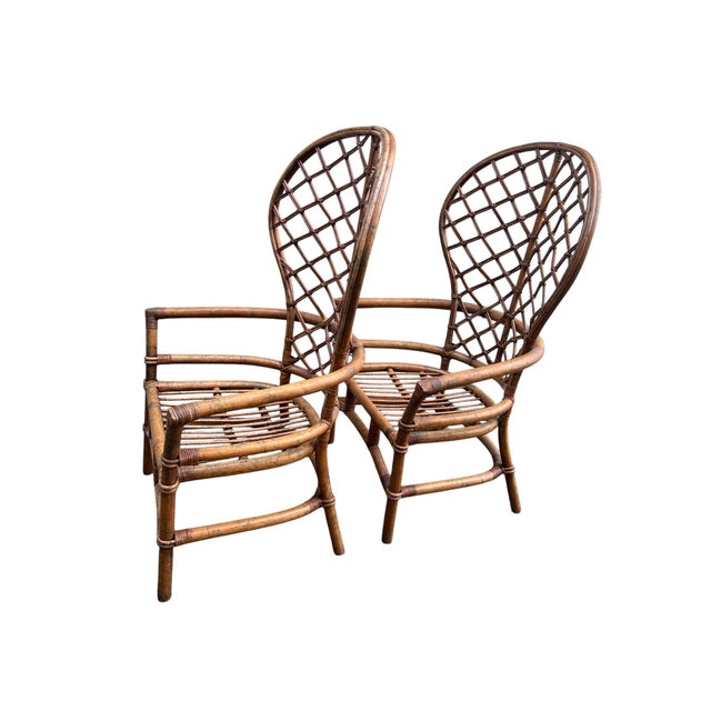 Wood Late 20th Century Ficks Reed Peacock Fan Back Balloon Rattan Chairs a Pair For Sale - Image 7 of 17