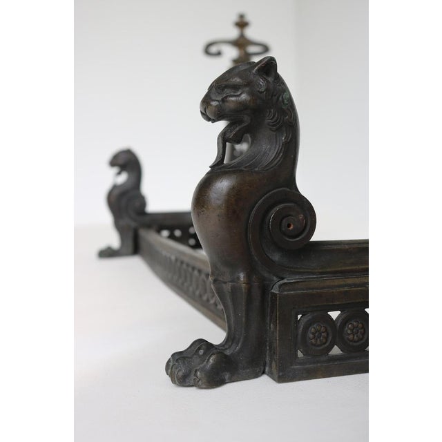 Antique French Lion Griffin Fireplace Fender Set with Integrated Tool Holders, 19th Century, Set of 3 For Sale - Image 5 of 13