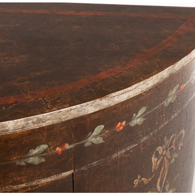 18th C Style Rustic Italian Country Paint Decorated Demilune Console For Sale - Image 4 of 4