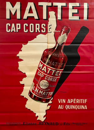 Large Mattei Cap Corse Advertising Poster by Rene Bougros, 1950s