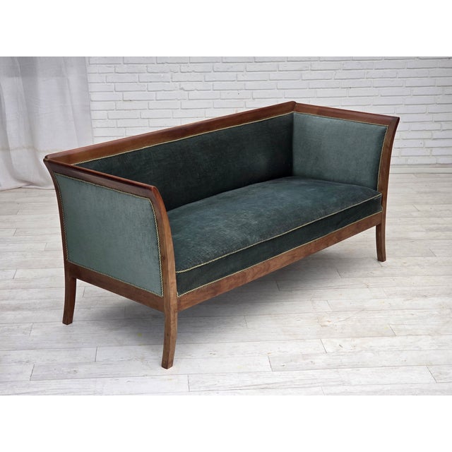 Green Danish 3-Seater Sofa in Green/Blue Velour and Ash, 1950s For Sale - Image 8 of 18