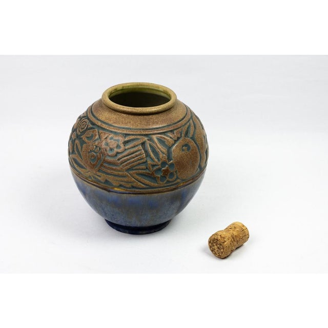 Art Deco Round Glazed Model 172J Stoneware Vase with Stylized Bestiary Frieze of Birds, Fish, and Fruit by Mougin Nancy & Gaston Ventrillon, 1925-1930 For Sale - Image 4 of 11