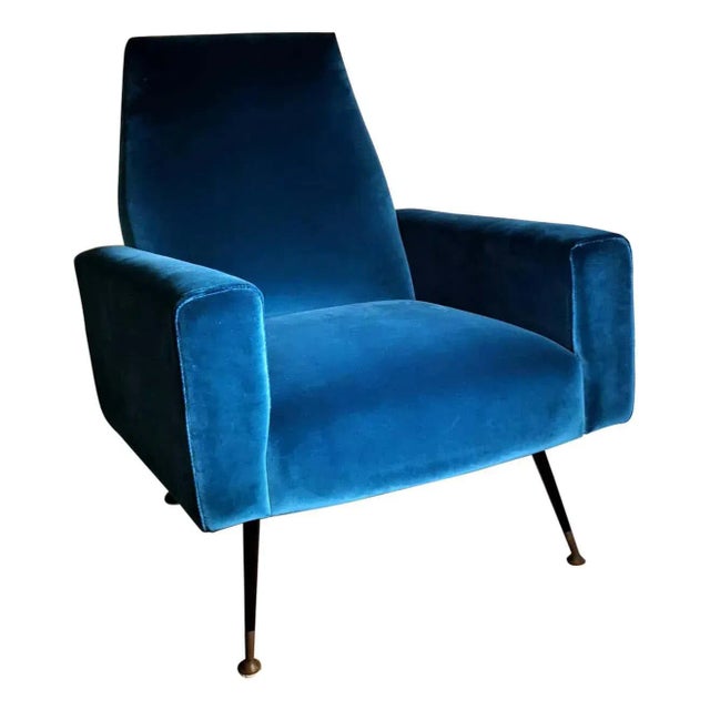 Vintage Italian Armchair Upholstered and Covered in Velvet Ottanio Color For Sale - Image 13 of 13