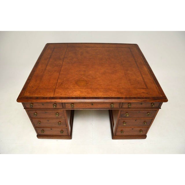 Antique Victorian Leather Top Partners Desk, 1840s For Sale - Image 3 of 8
