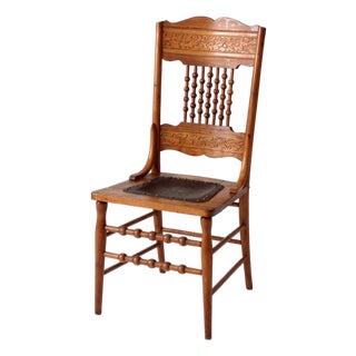 Antique Victorian Eastlake Chair With Embossed Leather Seat For Sale