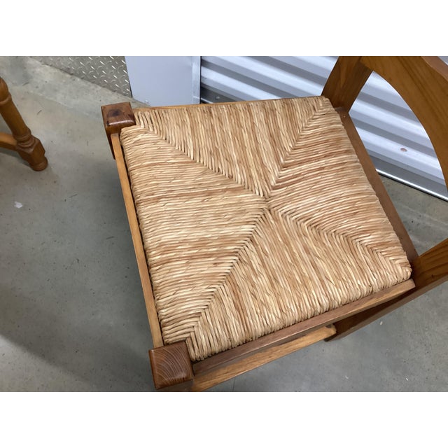 Wood French Vintage Pine Rush-Seat Tall Back Chairs For Sale - Image 7 of 11